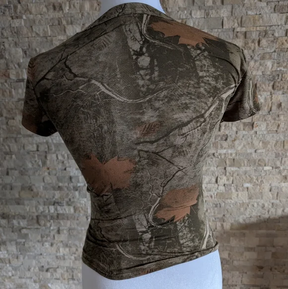 Coquette Hunting Camo Core Pink Bow Accent Country Bimbo Baby Tee Crop Top XS - Picture 8 of 8